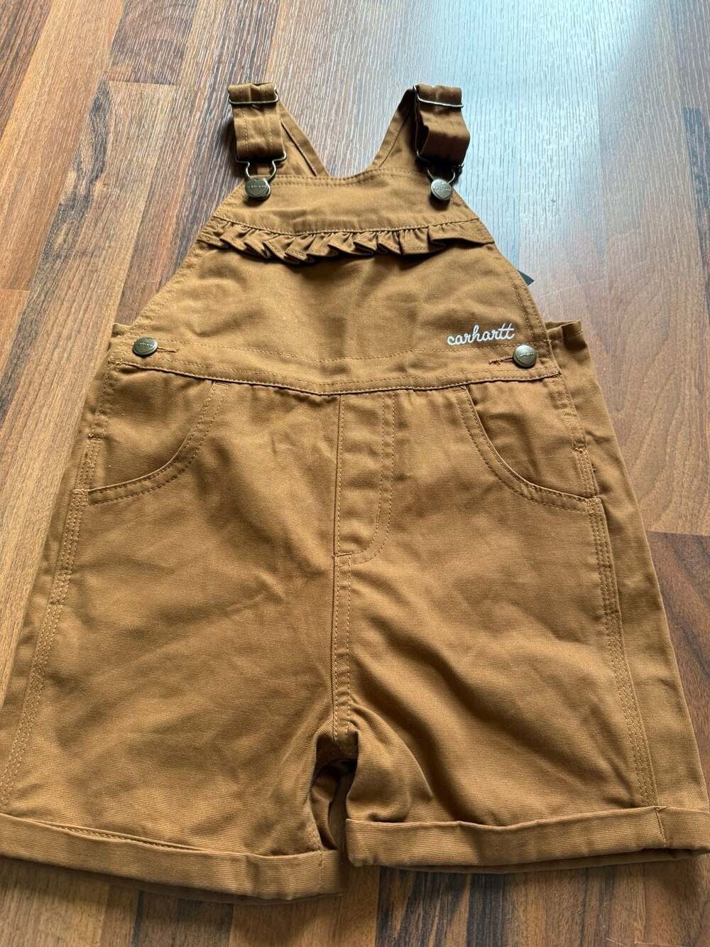 Carhartt Girls Canvas Ruffle Front Shortall Size 3T Brown